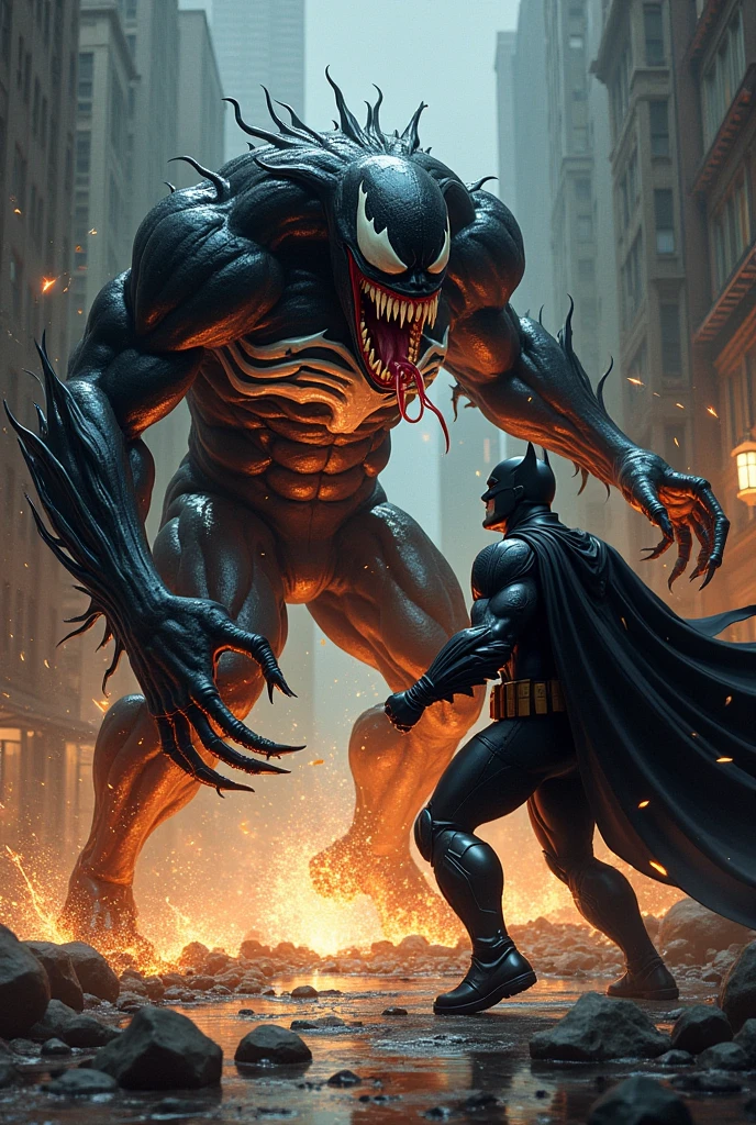 Batman facing xenomorph, HQ style, comic