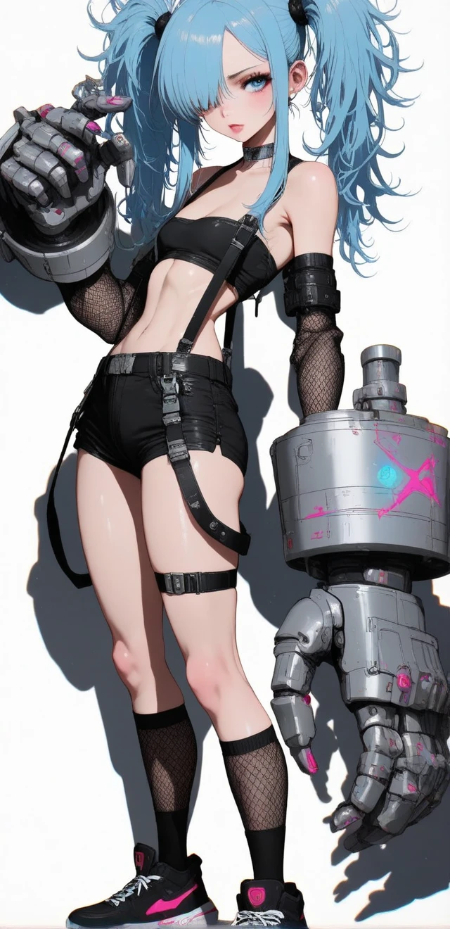 masterpiece,1girl,solo,,chains, <lora:ManchesterSuccubusV2-000006:0.8>,mecha musume, mecha musume, (mechanical arms:1.4), mechanical legs, mechanical legs, (mechanical legs:1.3),mechanical parts, mechanical parts, mechanical parts,doll joints, doll joints, doll joints, <lora:crucifixionV1-000006:1>,(crucifixion:1.3), standing,bound arms, bound legs,