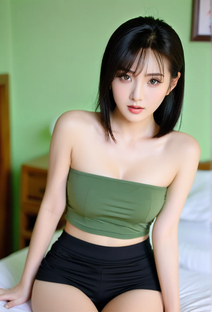 20yo woman, (masterpiece: 1.4), (8K, realistic, raw photo, best quality: 1.4), big, big butt emphasis, nipple areola shape clear, camera gaze, Japan person, (1 girl), beautiful face, (real face: 1.4), (amber colored hair), beautiful hairstyle, realistic green eyes, beautiful detail eyes, (real skin: 1.3), beautiful skin, attractive, ultra high resolution, ultra realistic, high definition, ( Japanese Talent: Mika Kano), wet and sheer tank top, off-sheller, short hair, wet and sheer white see-through panties, NSFW, sitting on the sofa, pubic shape is transparent and clear, drenched in sweat, pose (bend knees and legs wide open)