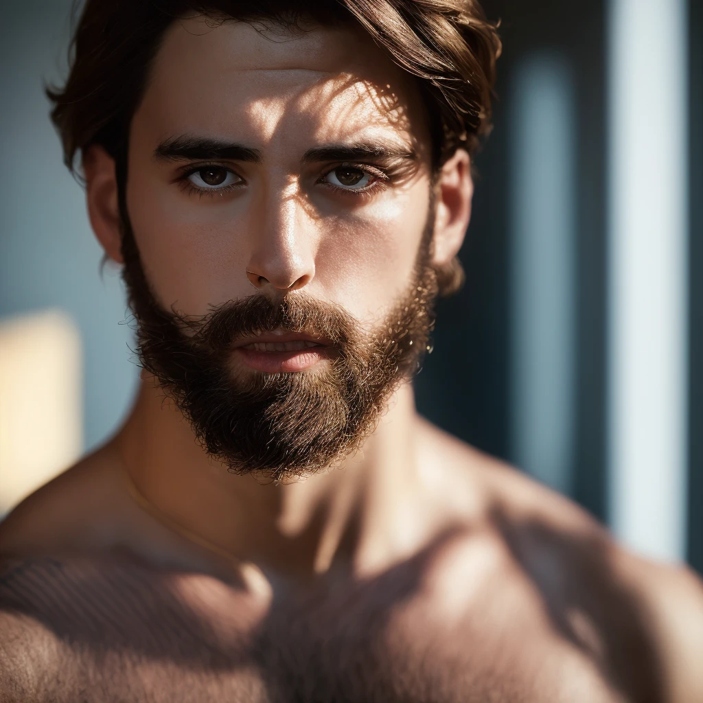 Men, portrait, ultra deatailed, shirtless, winter, pink short hair