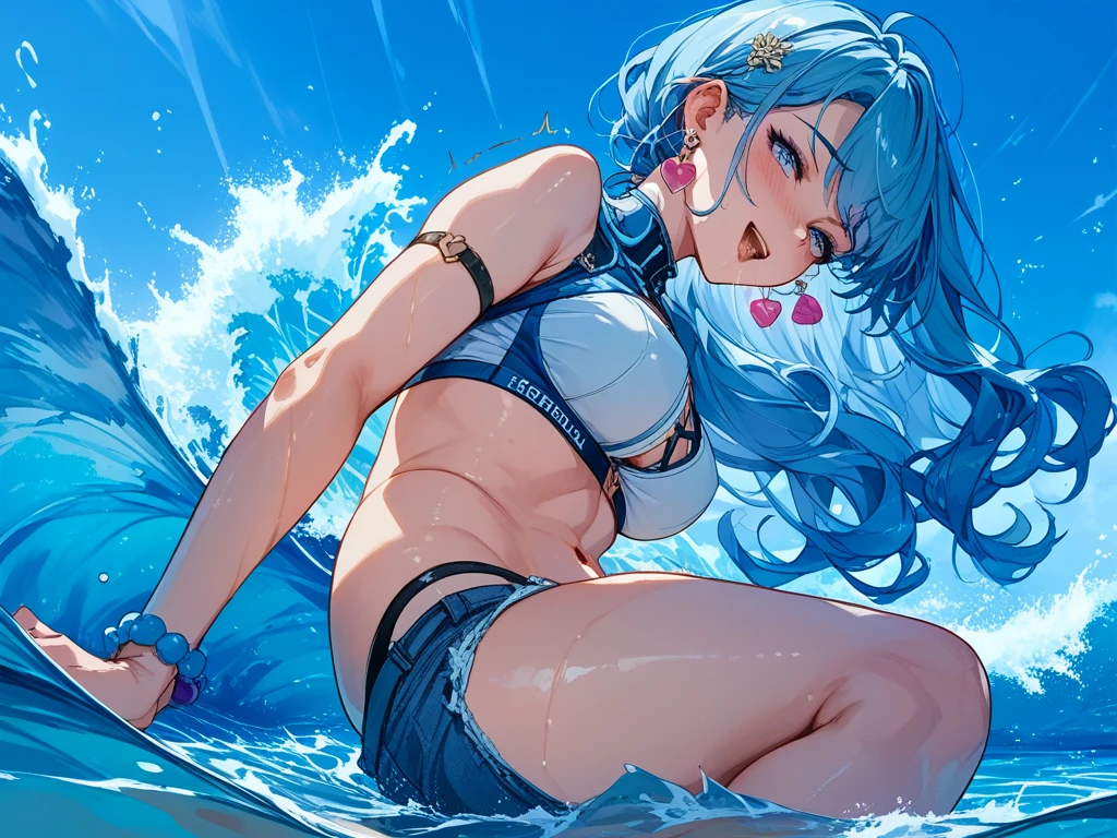 Photo of a dolphin swimming in a colorful ocean, Light blue long hair、beautiful girl with twin tails、Inspired by Cyril Rolland, Beautiful artwork illustration, Colorful concept art,  Cyril Rolland style,  Very detailedな水彩画 8k, Very detailedな水彩画 8 K，Octane，end，Realistic，Clear lines, High Sharpness,Highest quality, Very detailed, Master Parts, Cinematic Lighting Effects, 4K 