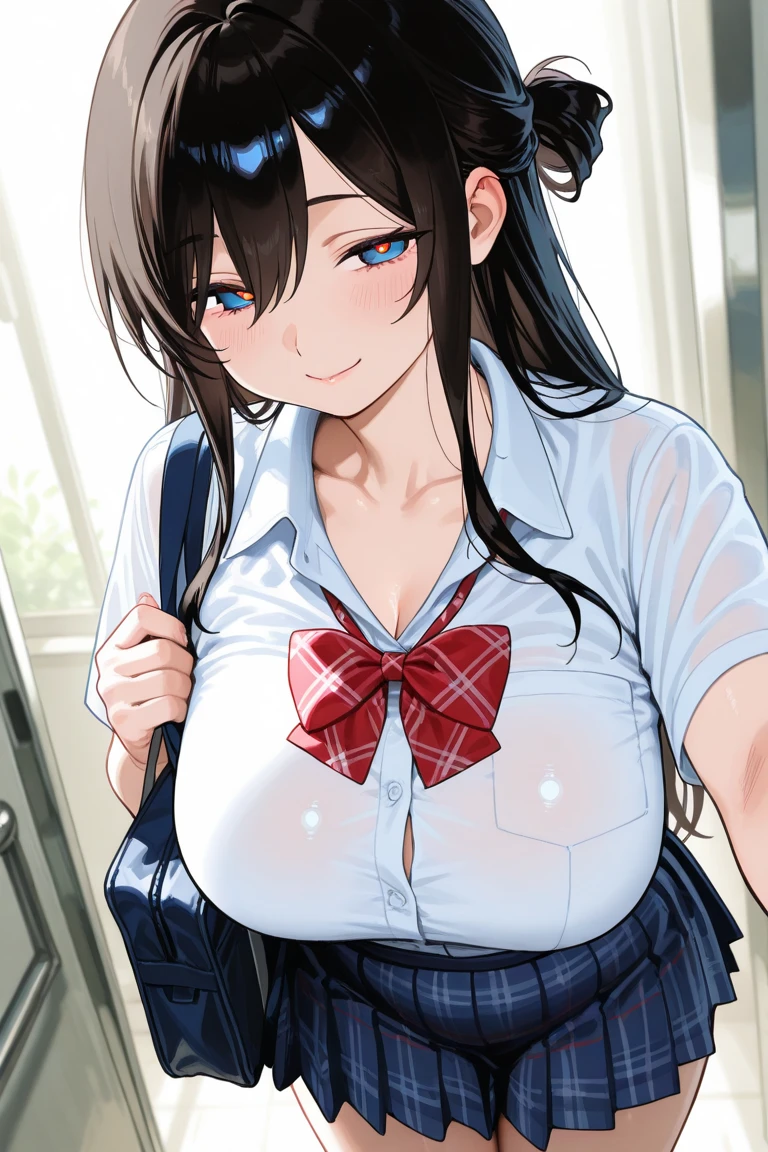 (masterpiece, top quality), 1 girl, NSFW, Schoolgirl uniform, Shy, Show off, cleavage, Panties, Sheer, Flashing, Nipples, transparency