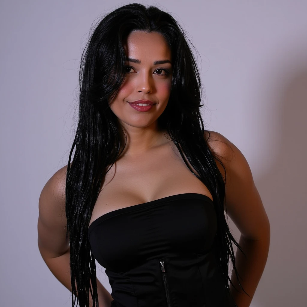 there is a woman with long black hair posing for a picture,, ,, Tiro de glamour, 'fundo branco'!!!, , r, photo shoot, Correct exposure