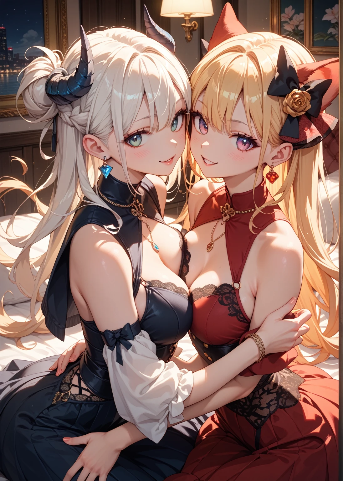 (2heads:1.7), best quality, masterpiece, highres, solo, {kirara_genshin:1.15}, long_hair, hair_ornament, green_eyes, bangs, smile, animal_ears, open_mouth, hairclip, blonde_hair, ahoge, virtual_youtuber, tail, blush, cat_tail, bow, cat_ears, hair_bow, 1girl, looking_at_viewer, paw_pose, ponytail, choker, detached_sleeves