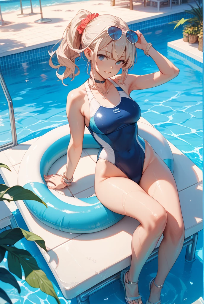 top-quality、Full limbs、complete fingers、Slender beauty、straight haired、blondehair、Medium Hair、Raw feet、(Solid yellow competition swimsuit:1.3)、The overall color of the swimsuit is yellow、Wet texture、Beautiful Large Breasts、Bath at home、Blushing、Hot flashes、Soaking in hot water