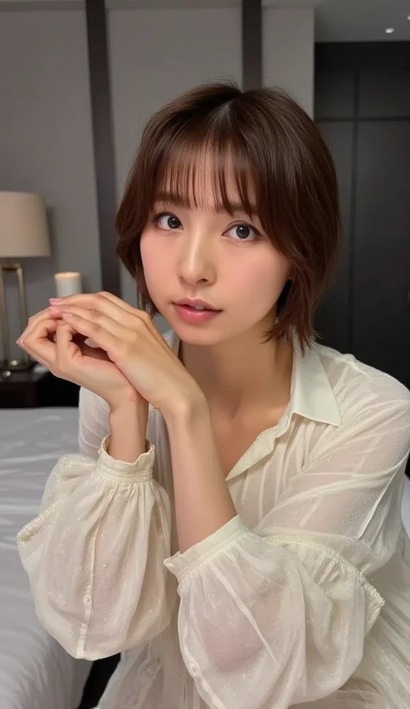 Photorealistic、Masseter muscle area、highest quality、High resolution、RAW Photos、Realistic、Bright lighting、Face Light、Smooth Professional Lighting、Japanese women、Beautiful woman、Modeled、gravure、sexy、so beautiful、Realistic and beautiful skin、Beautiful and detailed、Detailed face、slim、、Cleavage、short hair、Brunette colored hair、Brown eyes、looking at the camera、White camisole、take a picture、mini skirt、Inside the plane