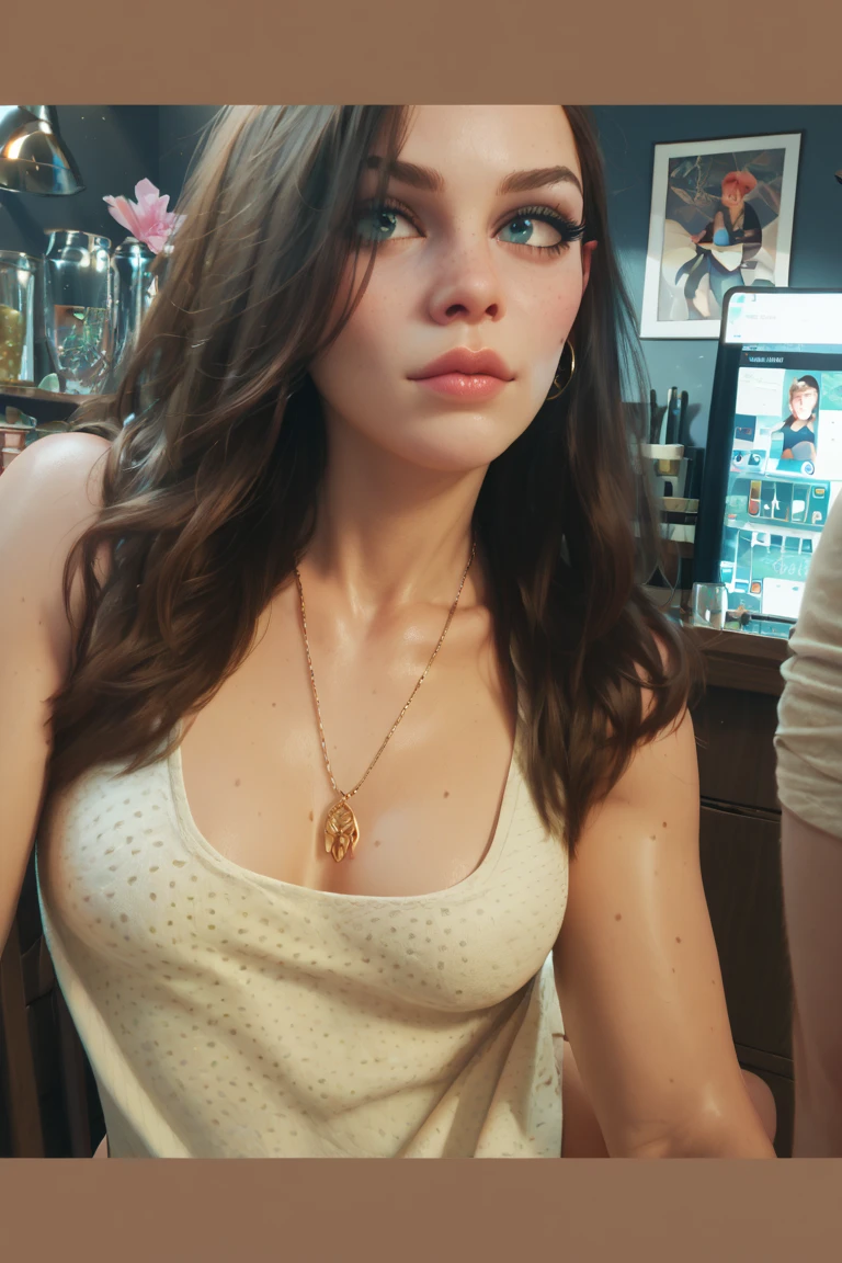 Cara Delevingne with tattoos all over her body in a toy store completely naked and smiling