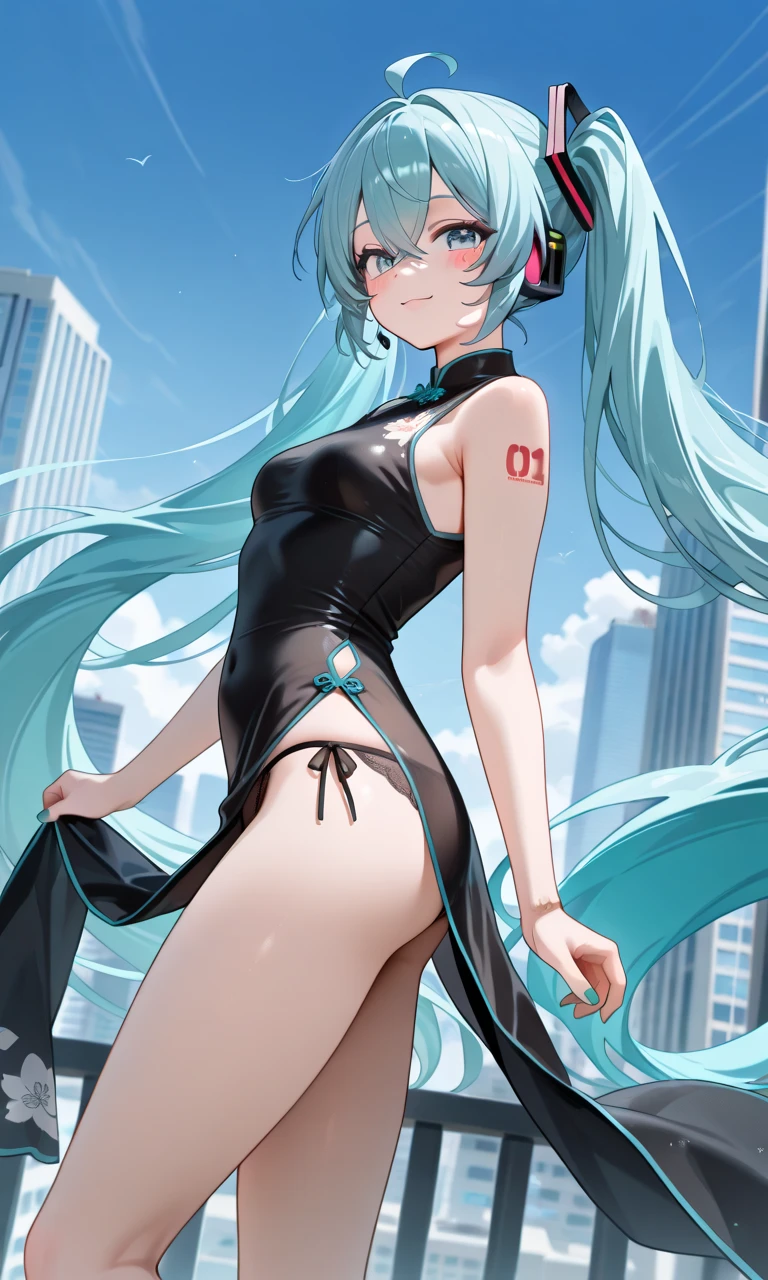 (1 Girl),(high quality), (High resolution), (Very detailed), (8k),(Demolition paperback correct)、Urusei Yatsura、Ram-chan、((sexy leotard))、((Focus on the whole body))、Nipple Shape、((Black knee-high stockings))、Hair messed up by the strong wind、Neutral White Lighting,Sexy pose、On both knees