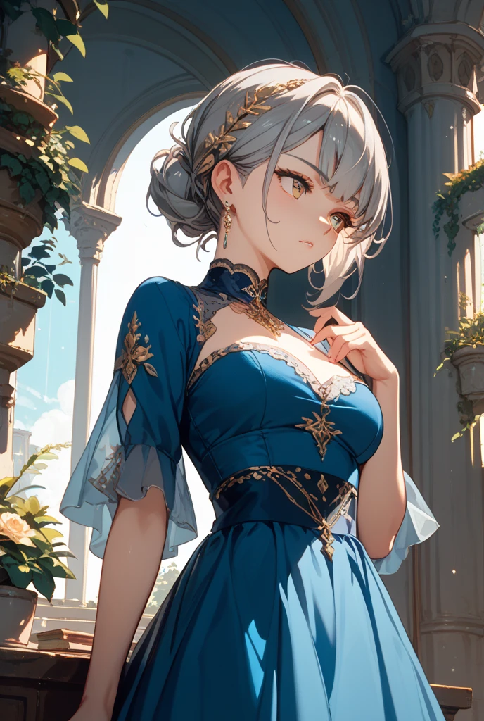 Anime style,dark skin,elf,Earrings in the ear,dress