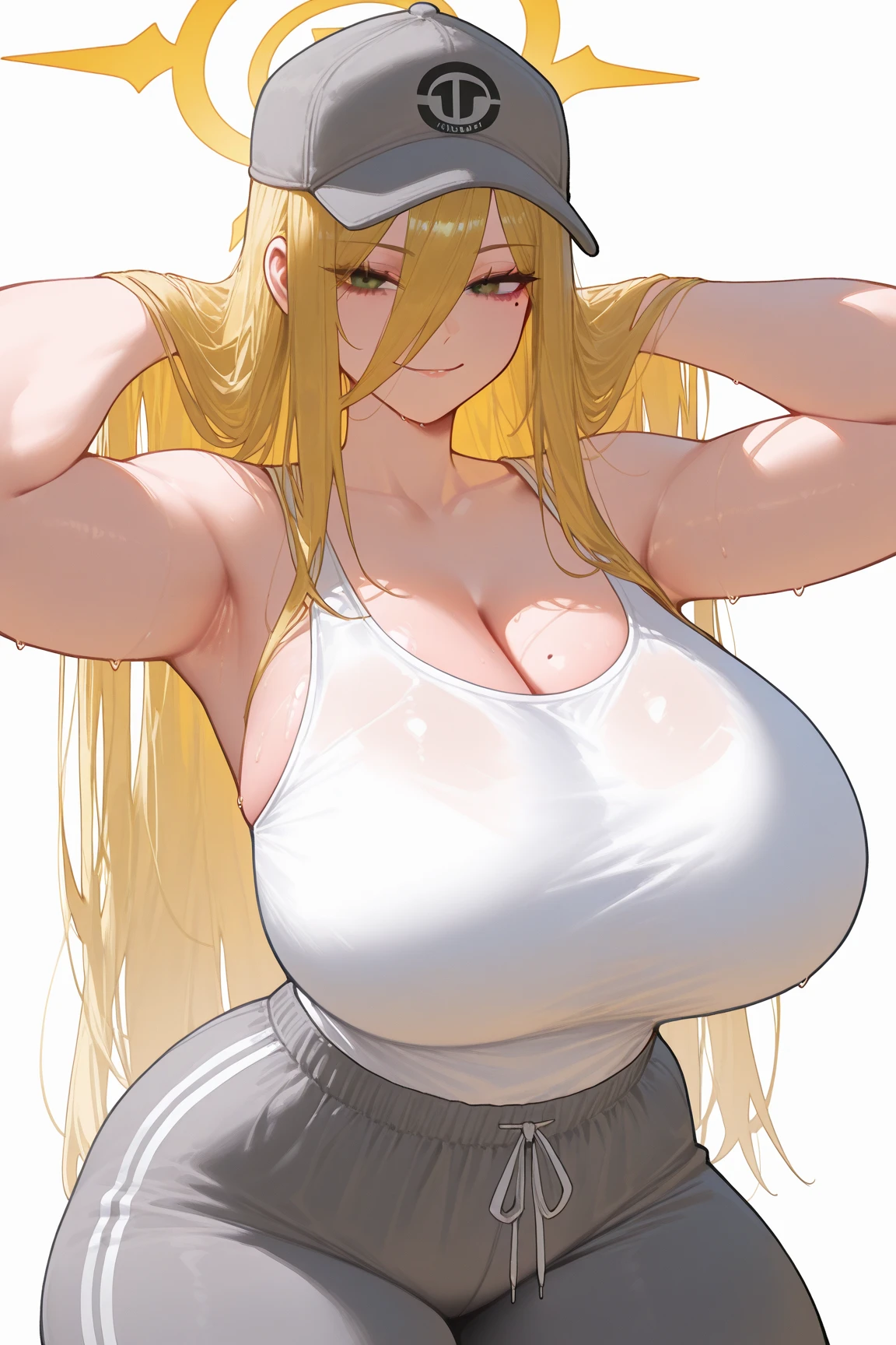 Huge breasts、Long chest、blush、Sweat、In the heat、pokemonlusamine, blonde hair, green eyes, hair over one eye, long hair, multicolored hair, streaked hair, very long hair,、(The whole body is visible)、(White Bikini)、Breasts squeezed into bikini、Troubled face、Closed eyes、Are standing、
{Highest quality}, {so beautiful}, {Very detailed}, {Best illustrations},