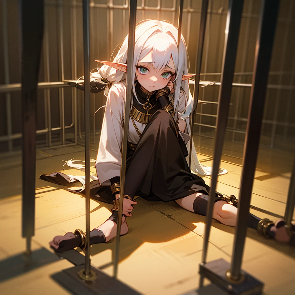 character//1 girl,(sooty gray hair:1.2),((short hair:1.2)),((golden eyes:1.5)),BREAK//((White clothes like hospital clothes for hospitalized patients:1.3)),(Bare feet that are worn out and full of scratches:1.2),(nails are sharp and long:1.4),BREAK//((Corner of the room:1.2)),((A narrow, dark place where light cannot reach:1.5)),((Sit on a pedestal:1.4)),BREAK//((black darkness background:1.3)),(((No background:1.2))),(small breasts:1.3),((ball gag:1.5)),((Subject:1.2)),((restrained by chains:1.5)),((I'm in love with:1.2)),(((close up of face:1.2))),