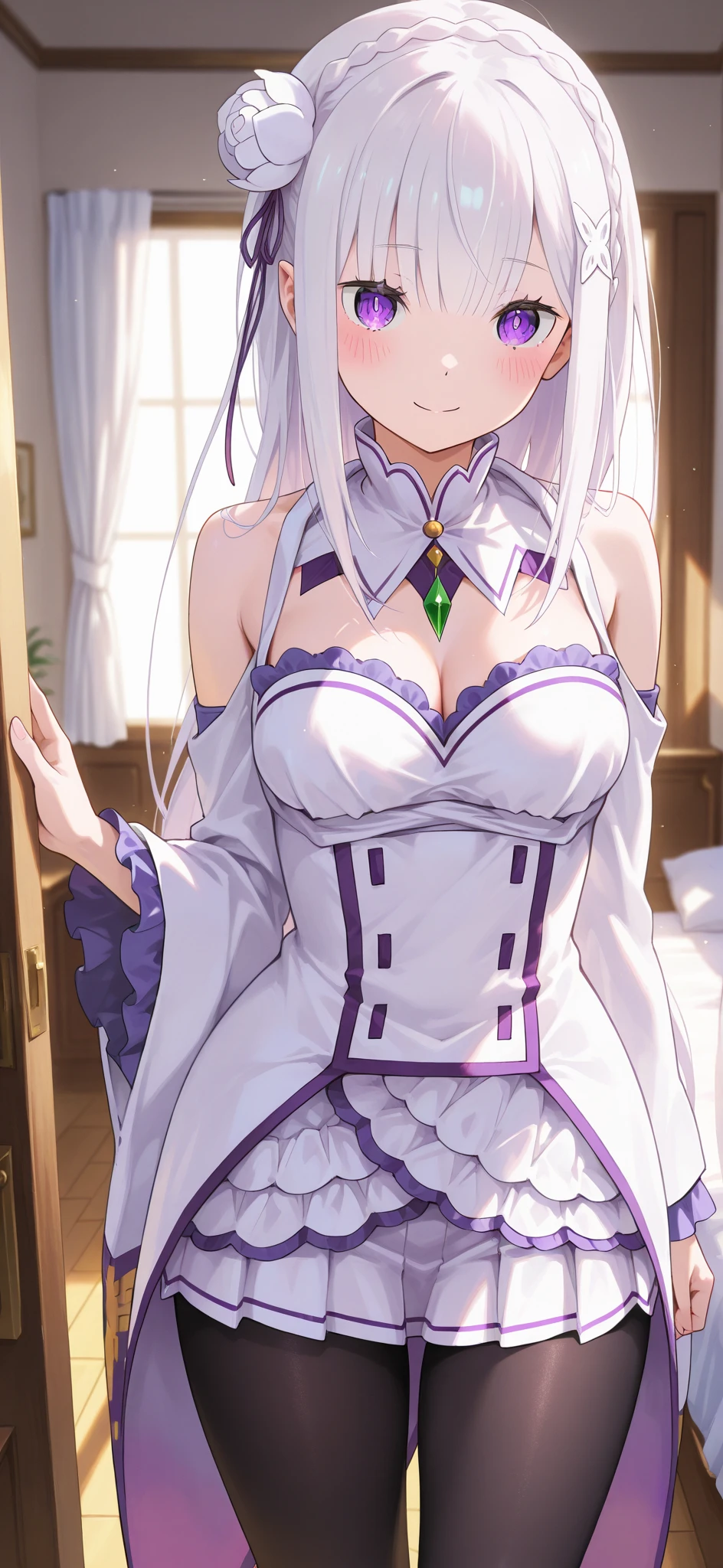 ((masterpiece)), ((Best quality)), (high resolution), (illustration), (an extremely delicate and beautiful), (ultra detailed beautiful face and eyes), nsfw,   1girl, leaning forward,  YukineChris, long hair, purple eyes, twintails, low twintails, ahoge, large breasts,  fishnet pantyhose, red a bow tie,  volumetric lightning, detailed skin texture, detailed, volumetric shadow, anime screencap,Highest quality, Sorceress, ancient babylonian nobility, ((tan skin:1.2)), (brown skin color),Long hair, twin braids, hair ornament, wine colored hair, smile, Below average size breasts, bare shoulders, (underboob:0Nudes、Your clothes are torn、Are sleeping、Spread legs 8K, masterpiece, Best_quality, high_resolution, ultra_details, detailed, 1girl, 独奏, long_hair, looking_at_viewer, upper_body, indoors, braid, blurry, bangs, shirt, white_hair, blurry_background, collared_shirt, closed_mouth, church, hair_ribbon, hair_between_eyes, stained_Glass, Blue_ribbon, sidelocks, depth_of_field, light_particles, window, french_braid, Alphonse Mucha Style, sharp focus, perfect hands, perfect face, perfect eyes, perfect light, dynamic light, natural light, Masterpiece, Best quality, 