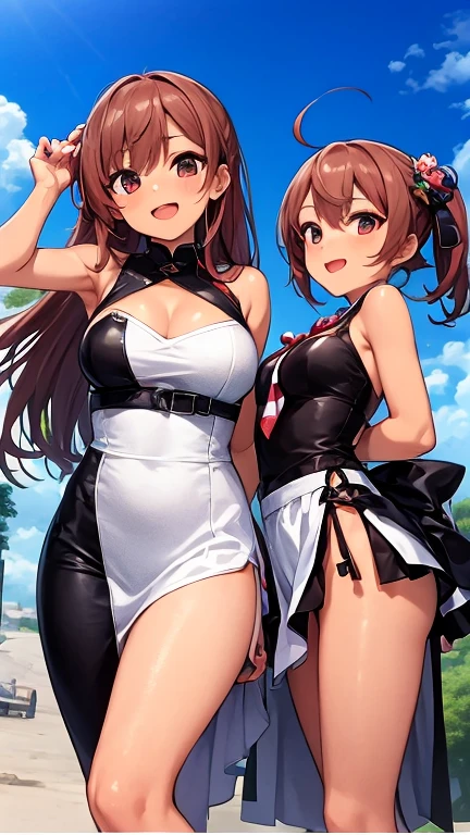 One girl,alone, Mizuki T,Twin tails,Brown eyes,Brown Hair,smile,
Are standing,Wet,Pool,Recall,
Pink ruffle bikini,Bikini Skirt,
Maid's Headdress, Hair Flower,From below,Leaning forward, Cleavage,