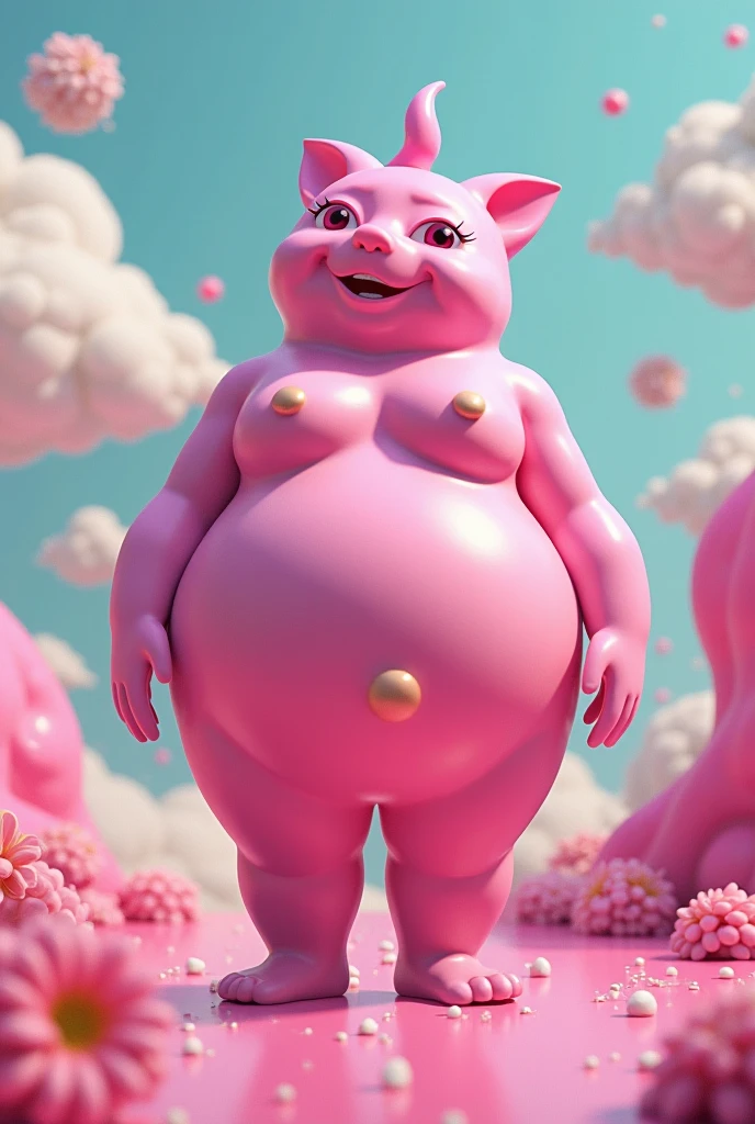 pig woman waitress, snout, multibreast, pig nose, pig ears, animal hands, breasts and teats, teat bra, cow horns, hucow, veiny udders