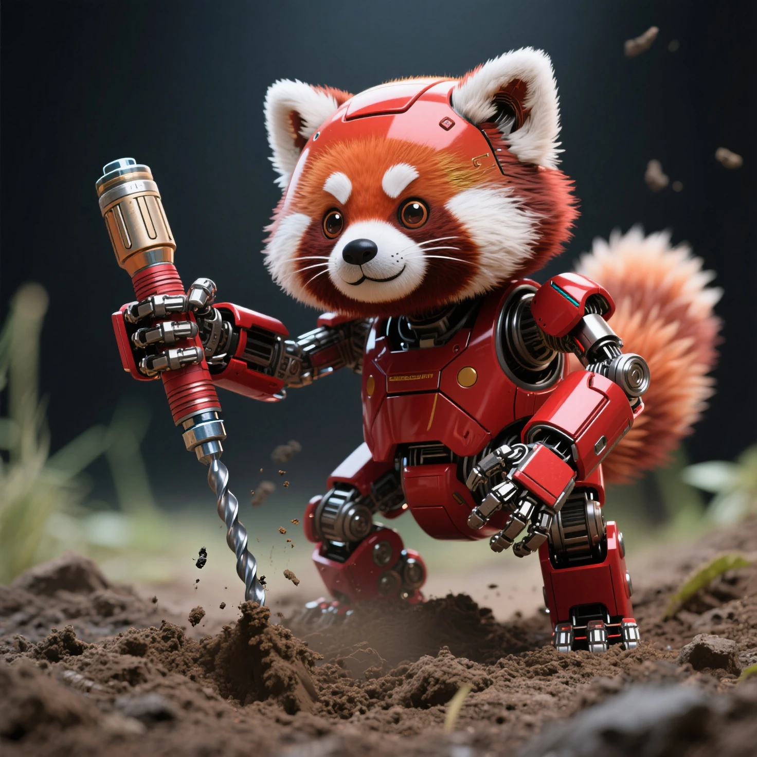 There is no one, Reality Photos, Reality Photos, Realistic photos of panda-like creatures, spikes, multi-colored shiny fur, strange and, Surreal and, the other world, A robotic factory with a shiny assembly plant, intricate details, very sharp, Sophisticated details, Flawless composition, vivid colors, masterpiece, futuristic, metal decoration, The shiny red interior is empty., polished, ray tracing