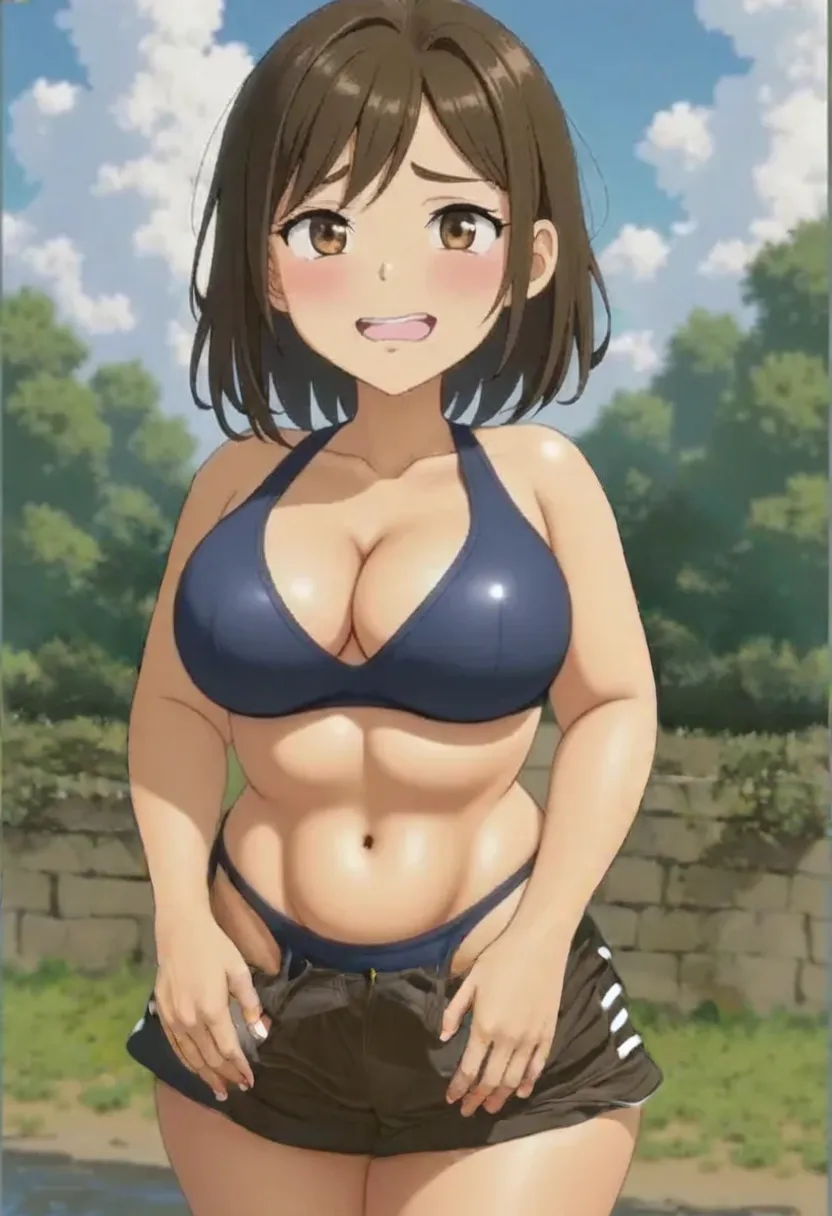 anime,Suguha Kirigaya,1female,Ultra high definition,Highly detailed face,black short hair,((Short-sleeved white sailor suit,Lower body naked)),Crop top,beautiful body,huge perky breasts,covered fluffy nipples,Incredibly thin waist,beautiful abs,