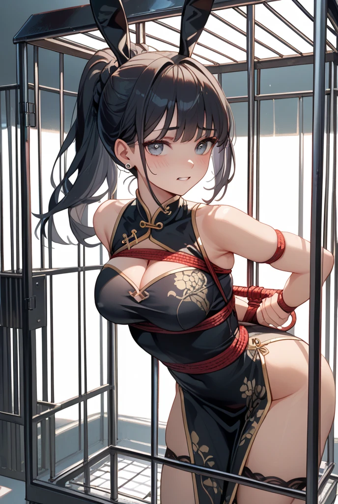 masterpiece, best quality, ultra-detailed, bbyorf, mature face, milf, short hair with long locks, white hairband, red eyes, gold earrings, large breasts, jewelry, off shoulder, red sweater, sweater dress, long sleeves, black pantyhose, ((wooden horse, crotch rub, suggestive fluid, shibari)), crying, in a room, realistic, cowboy shot, volumetric lighting, intricate details, tonemapping, sharp focus, hyper detailed,  <lora:yor_forger_v1:0.9> <lora:wooden_horse_v0.2:1>