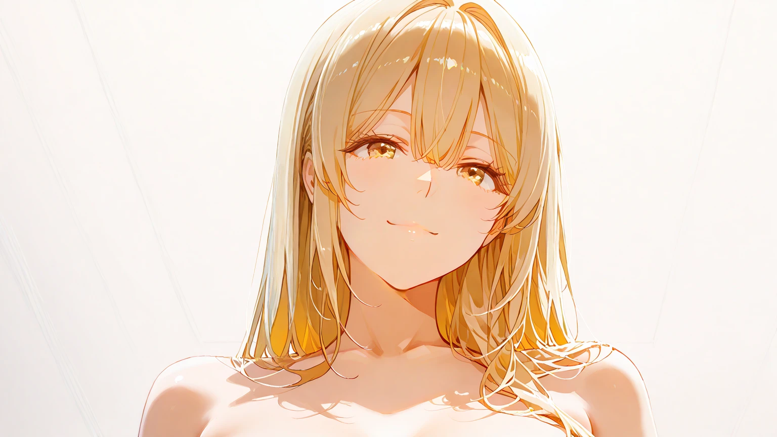 One girl, +_+, sweiner_Best, tokiwadai_School_uniform, 一人in, smile, Looking_in_Audience, white_gloves, upper_body, Simple_background, short_sleeve, white_background, elbow_gloves, blush, Moderate_chest,whole body,Fully nude,With nipples,Pussy in full view