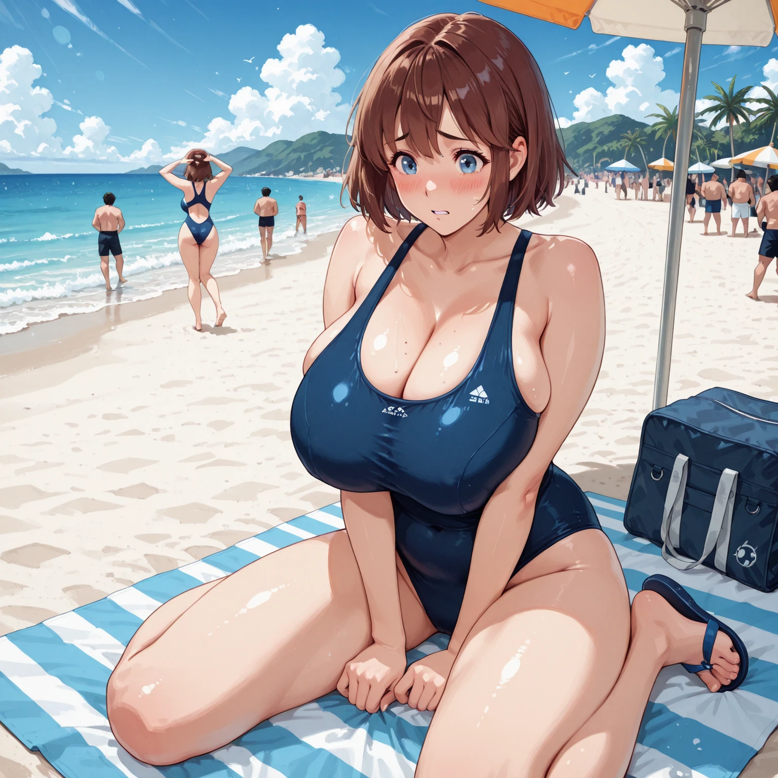 People at beach, crowded, people looking, people around