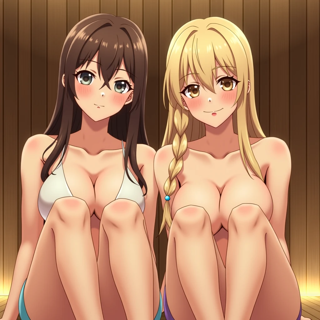 (masterpiece、highest quality:1.2), , Two Girls, Cecilia Alcott, (Glowing Skin、Wet Skin:1.2), Completely naked , Completely naked, nude ,Pink nipples , Huge boobs , (Huge areola:1.0) ,smile , Looking up, Water Play, Drill Hair, Blue hair band,Blonde Hair,Blushed