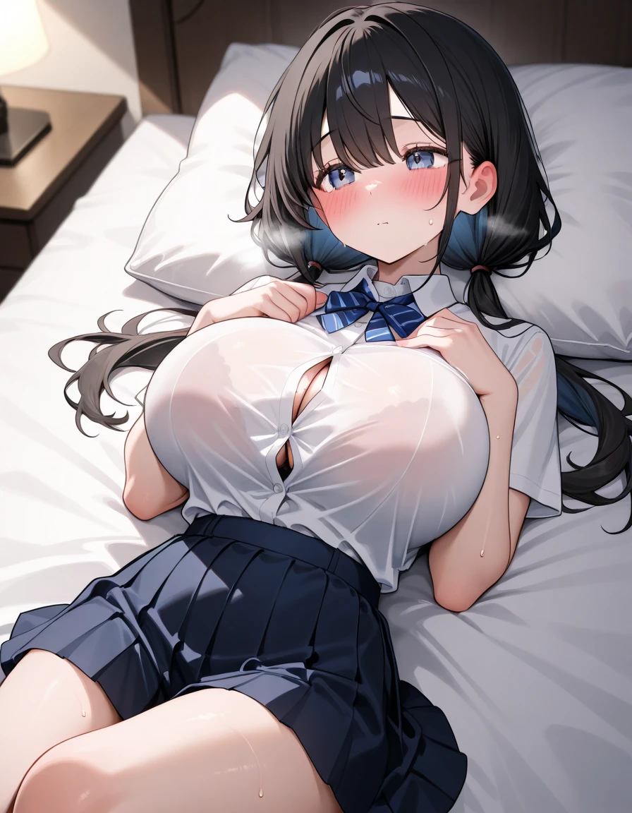beautiful a girl、Medium Hair、friendly、cute little、Black skirt、Blue eyes、Colossal tits、Colossal tits、Colossal tits、Top image quality、ssex、tongue、Whip whip、embarrassed from、cool lady、Office Casual、working adults、the kiss、suki、A dark-haired、Blue Inner Color、AHE Face、large boob、Clothes buttons are closed、I can't see the chest、Close your chest with your arms in front of you、gently smiling、smil、Wearing a white shirt、Bedrooms、a bed、Sleeping in bed、embarassed face、痴女、NSFW