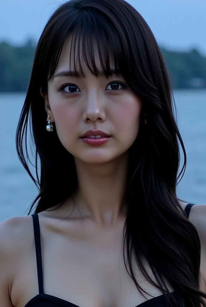 pregnant korean woman on the beach,medium hair black bangs,red wedding dress,beautiful detailed eyes,beautiful detailed lips,extremely detailed eyes and face,long eyelashes,photorealistic,high quality,exquisite detail,natural lighting,warm colors,soft focus,dreamy atmosphere,(best quality,4k,8k,highres,masterpiece:1.2),ultra-detailed,(realistic,photorealistic,photo-realistic:1.37),HDR,UHD,studio lighting,ultra-fine painting,sharp focus,physically-based rendering,extreme detail description,professional,vivid colors,bokeh,portrait