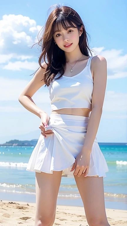 Frilled bikini　Skirt-like pants　Pool　Hands behind back