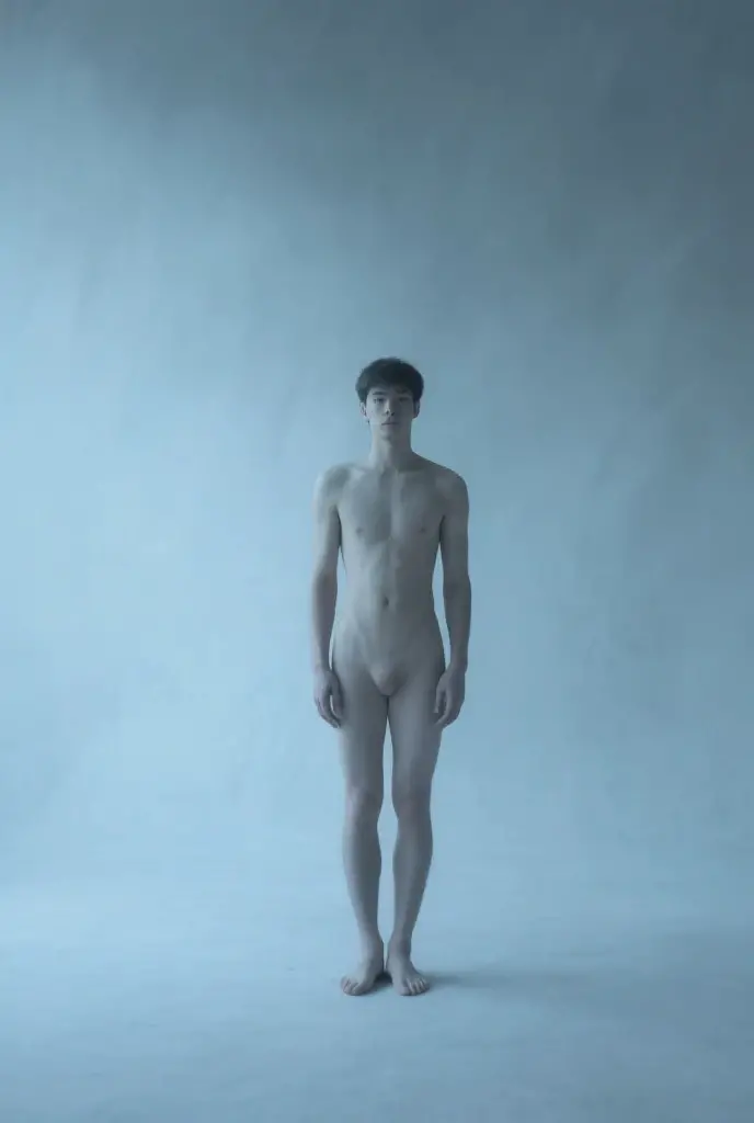 two naked japanese　boy　whole body　nude model　spread legs