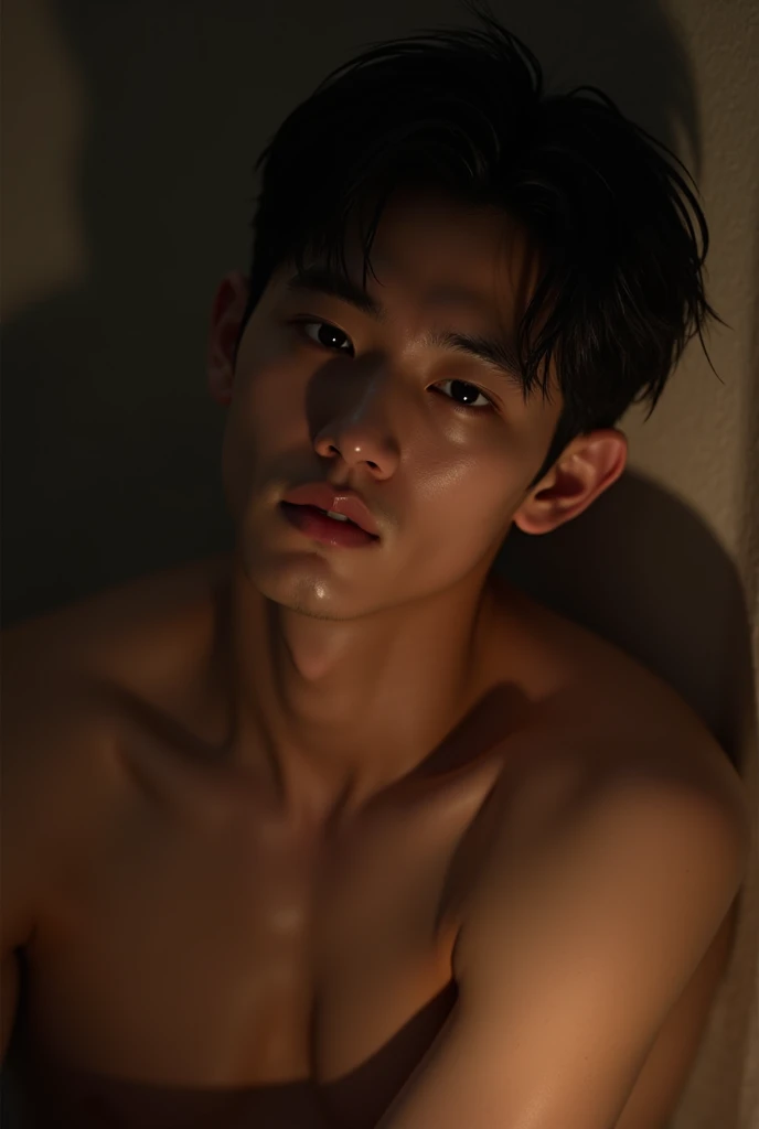 (masterpiece:1.2), 18-year-old boy, Asia, Delicate face, muscular, bath, nude, , Various postures, Shy expression, Shy expression, Extremely detailed, Practical, portrait, Vibrant colors, Studio Lighting