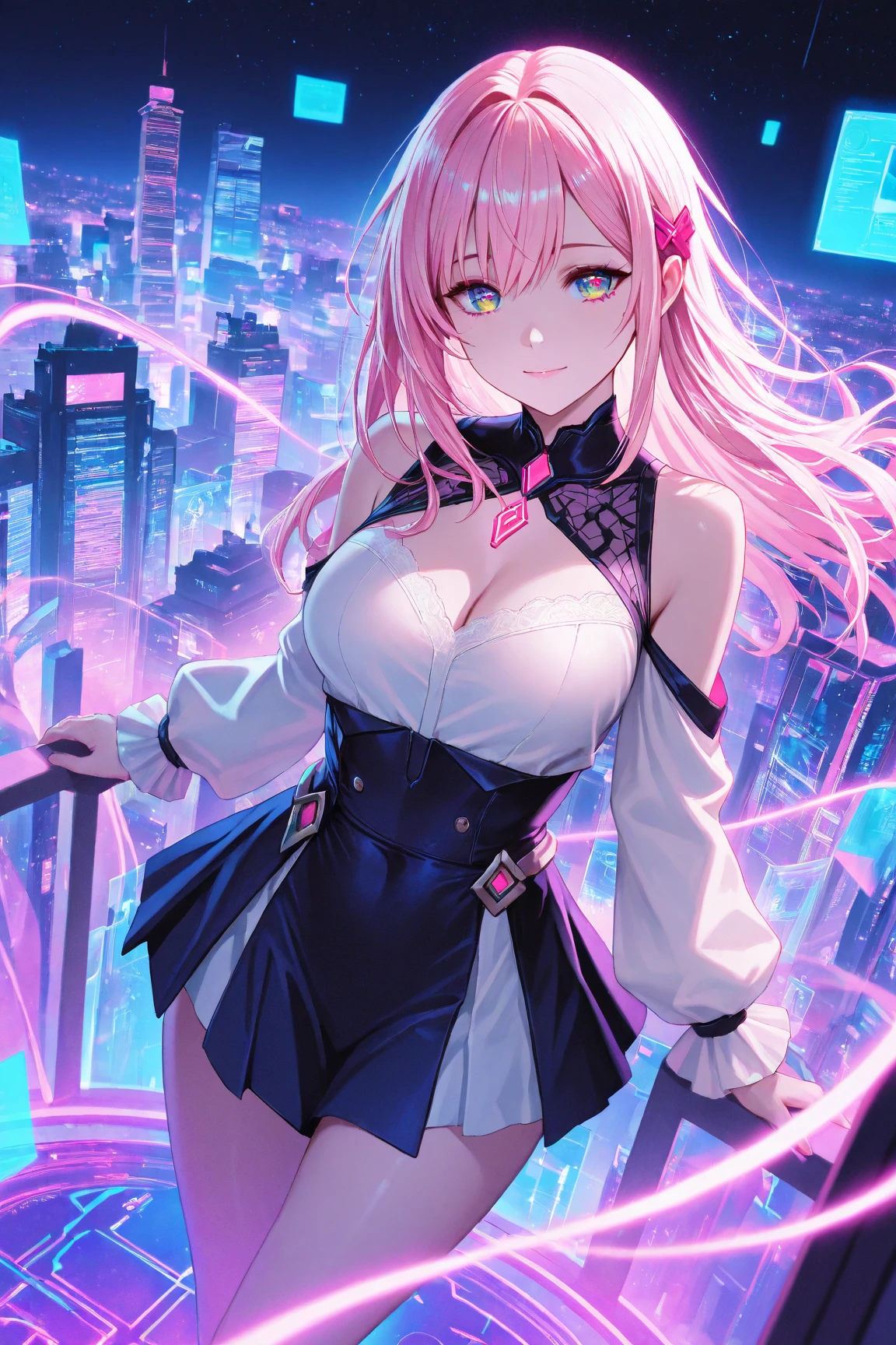 official art, masterpiece, sharp focus, (Beautiful and gorgeous cute Japanese woman:1.3), (Beautiful and cute Japan people:1.3), beauty of japan, Delicate and beautiful hair, eyes and face, realistic, super detailed, beautiful girl, blue sky, white glowing particles, (side light:1.2), Light of the sun, White cloud, detailed clouds, thin, nice very big breasts and very big hips, smile showing teeth, ((smile with eyes, open both eyes)), scenery, long straight hair, sexy look, building, (cityscape:1.7), dynamic hair, long straight hair, fine platinum pink hair, blue glowing eyes, (blue pleated shirt + white skirt), white long socks, pale skin, hair ornaments, epic scenerye cup , very soft , pussy showing, masterpiece, pink nipples, nsfw, photograph of beautiful 20 year old naked girl, perfect legs spread exposing perfect pussy, 8k, high resolution, BreastPit, MRRPSS, 1girl