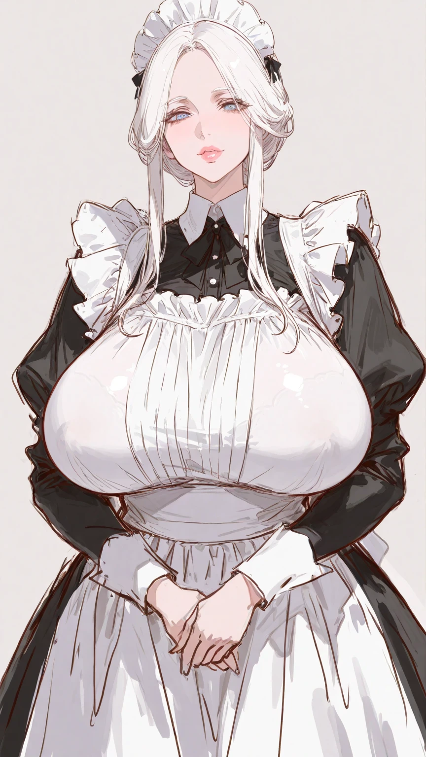high color saturation、masterpiece、highest quality、High resolution、very delicate and beautiful、Rin々nice face、beautiful breasts、woman1people々、((woman1people々、solid color background、hair length、Greige hair、Thick legal clothing、skirt、maid Cafe))、Huge 、off shoulder、cleavage、bbw、