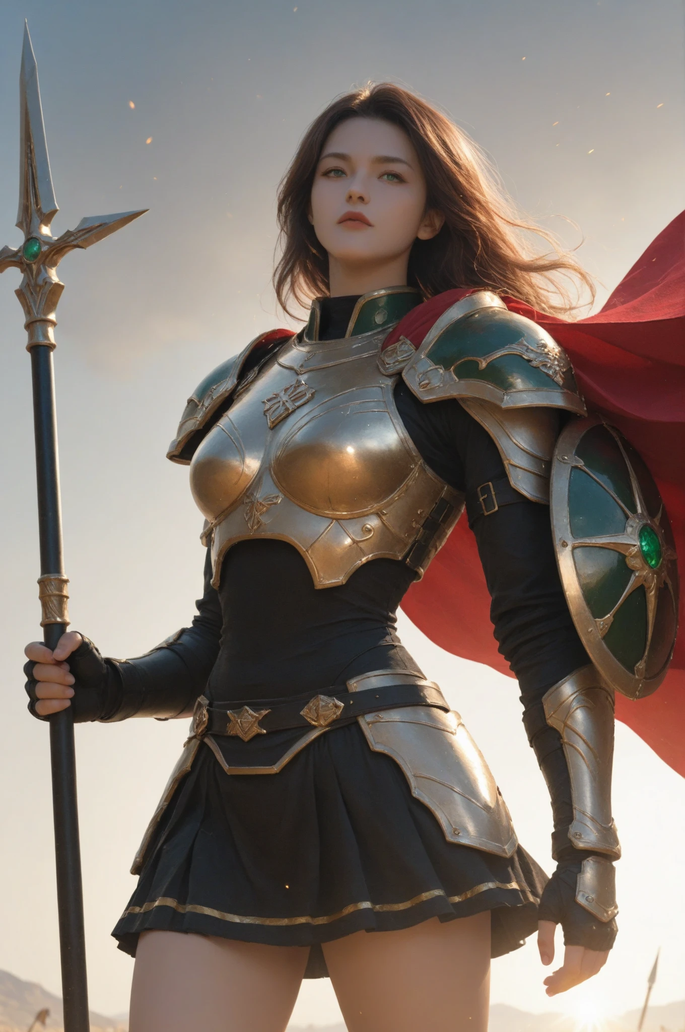 8K,holy knight with sword,Gorgeous black and red extra large chest armor(An elaborately crafted noble coat of arms),luxury black and red pants,super beautiful(like the real thing),ultra high resolution,Super realistic,realistic skin,blonde curly hair,big blue eyes,muscular slim body,クールなsmile,purple rouge,background,battlefield,Gorgeous black and red shoulder armor,Gorgeous black and red waist armor,Luxurious black and red instep,fantasy art,character art,battle scene,action scene,action pose,sexy cleavage,paladin,Looking down on her big cleavage from above,masterpiece,masterpiece,Photorealistic RAW photos of the highest quality。bright colors,rich colors, Backlight, cinematic lighting, film grain, to be born, 50MM lens, Nikon D850,realistic skin,fantasy art,character art,ultra high resolution,realistic scale skin,Macho with a muscular slender body,Severely cracked abdominal muscles,golden eyes(Golden Glitter Effect),Severely cracked abdominal muscles(Super realisticな肌),smile,
