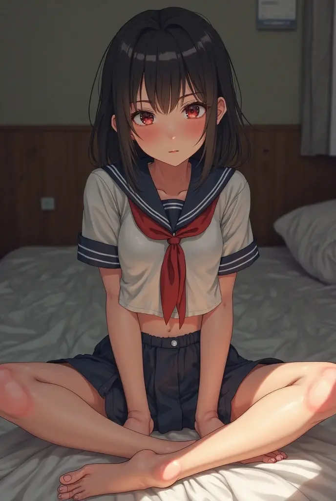 ((((((14 years old))))))、(((Aya Ueto : 1.2)))、(((A charming face)))、(((Young face)))、(((beautiful girl)))、(((A beautiful woman)))、Beautiful woman、Cute woman、((Innocent face))、((Smile))、((Ultra-detailed face))、((Detailed lips))、((Detailed eyes))、((double eyelid))、(((Beautiful Face)))、(((Beautiful, well-shaped eyes)))、(((Beautiful, well-shaped lips)))、Very Short Hair、ponytail、Pixie cut、BREAK、Completely naked、BREAK、(Wearing a transparent sailor uniform)、BREAK、8 heads、(((slender)))、(((Slim body)))、(((Thin body)))、(((Slim woman)))、(Flat Chest:1.2)、BREAK、Photographic quality、Natural light、(フォトRealistic:1.4)、(Highest quality:1.2)、(Ultra-high resolution:1.2)、8K、RAW Photos、Realistic、High Detail、Film Grain、Detail Skin、Symmetrical、Delicate skin、Real human skin、pores、Super detailed、Detailed、(masterpiece : 1.2)、Thin face、Sharp Face、Small Face、Small face、Narrow shoulders、Small shoulders、Small shoulders幅、Slim shoulders、Narrow shoulders幅、Beautiful Japanese Woman、Beautiful Korean Woman、Slim womanモデル、Young Gravure Idol、Realistic young gravure idol、Young Sensual Gravure Idol、Young Pretty Gravure Idol、Japanese Model、Young Gravure Idol、((From the knee up))、(((She spreads her legs and shows her pussy)))、(((Leg spread)))、(arms behind back:1.0)、(((Lying on one's back in bed)))