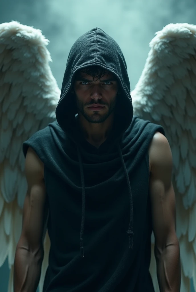 A purgatory , a black angel with a hood and open arms