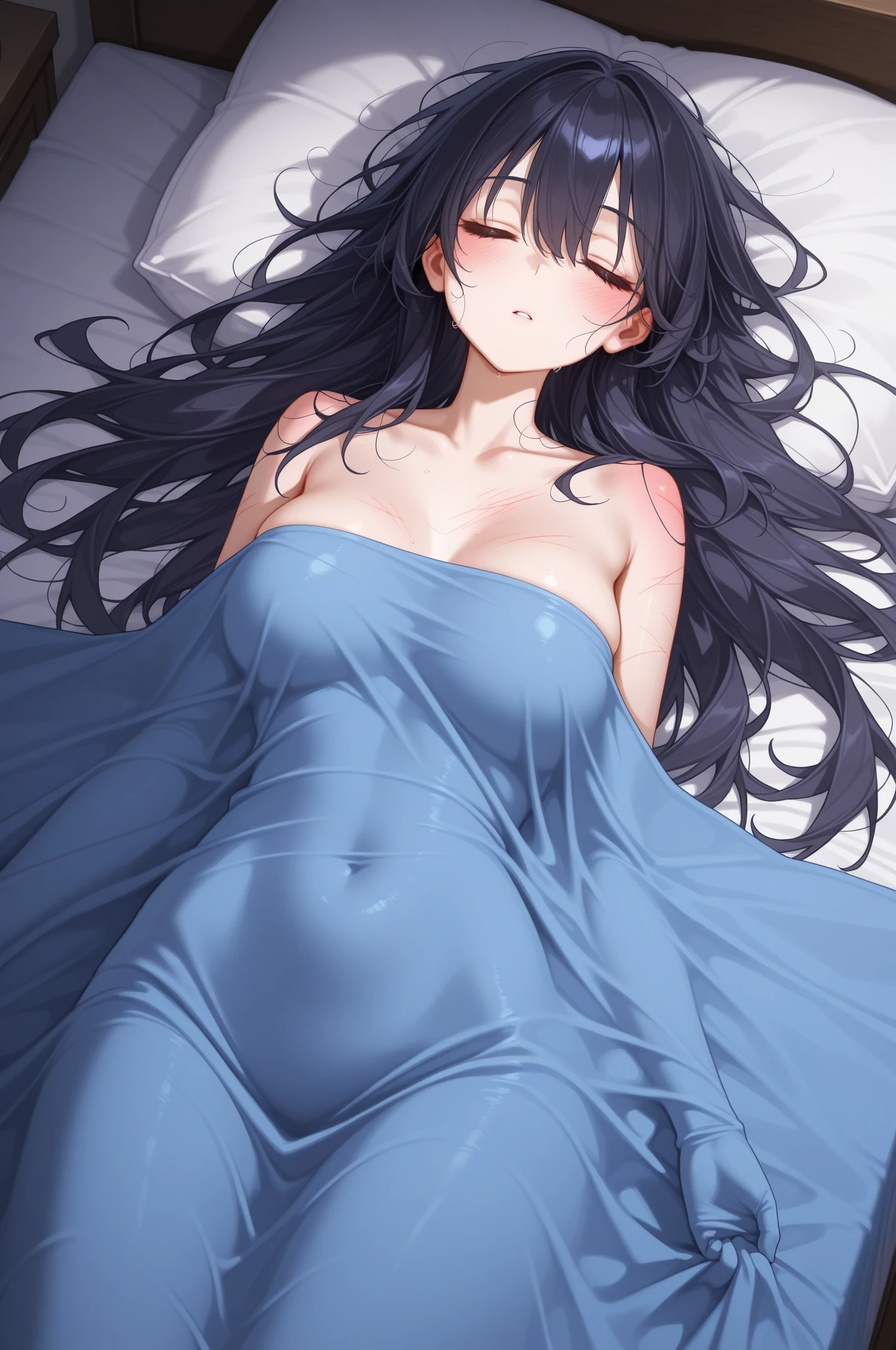 {{Very detailed}}, {{Disheveled Hair}}, (beautiful Detailed eyes), beautiful, wonderful, Detailed eyes, (Detailed glans), Perfect hands, (((masterpiece))), Highest quality, (beginning_people_View), 一peopleで_concentrated, throw, Top view, 

((1Femboy)), 一peopleで, (Femboy), (otoko no ko), (cute), Heterosexual, ((low length)), Thick thighs, (Cerulean Blue, Medium Layered Hair), (blue eyes), orgasm, smile, Rut face, Sweaty, 

clothing, ((Swollen nipples)), ((小さくてcute睾丸の膨らみ)), ((bulge of cloth)), ((Femboyの膨らみ)), (Body line is emphasized),  

Location, Bedroom, 