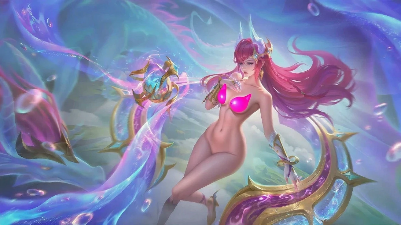 A beautiful ocean goddes, purple hair, pink lips, holding trisula, perfect body, green bikini, golden crown, Big breast, milf, Skinny white body, Water wave, lightning effect, A storm, Beautiful goddes, 8k, bes quality, high resolution, ultra realistic, masterpiece,