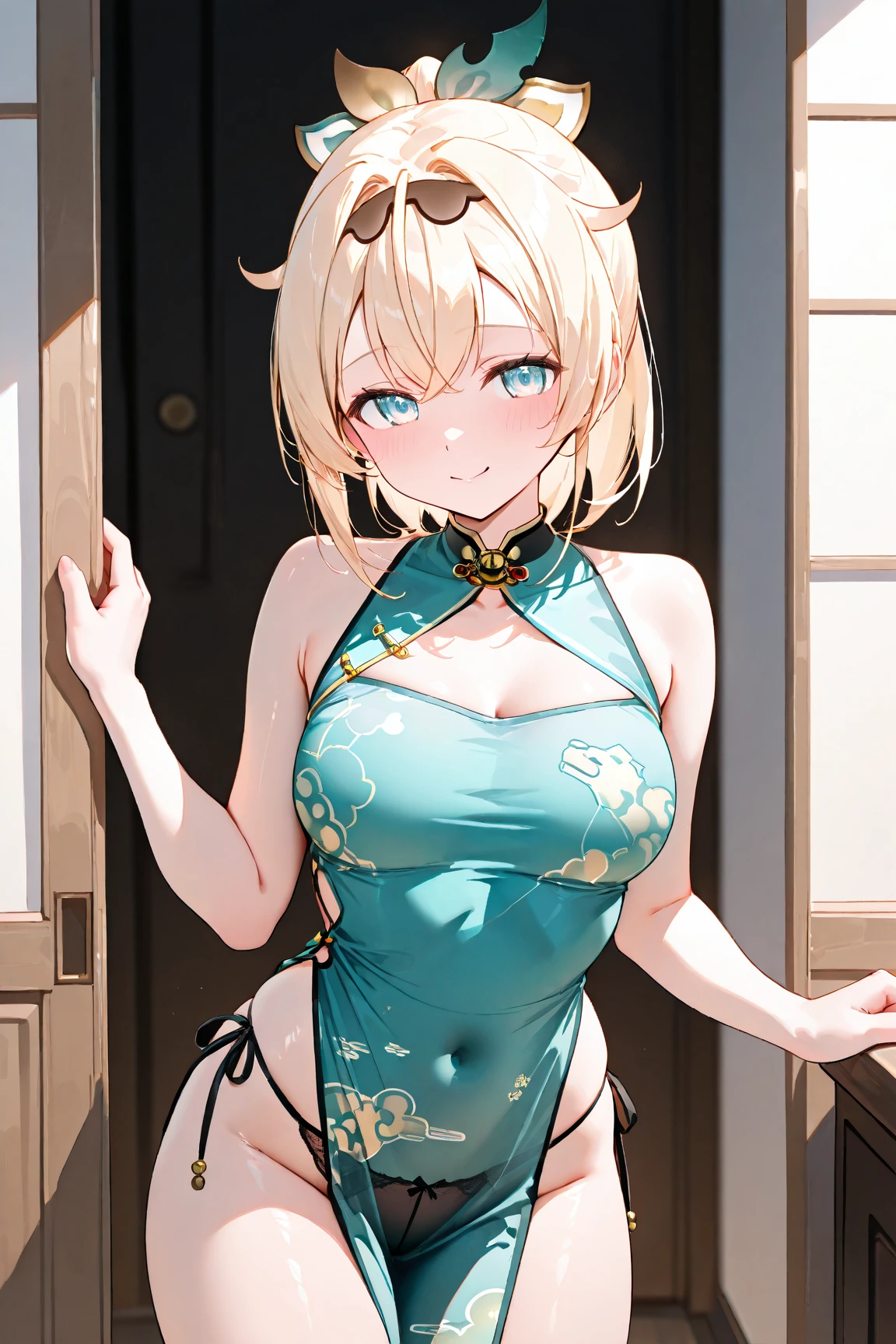 ((highest quality、8k、masterpiece、realistic:1.4、fine-grained、beautiful and detailed)), (gold foil, intricate paisley pattern, Delicate finish, (Black fabric:1.4), maid dress:1.5), (pixie cut, beautiful hairstyle, platinum blonde hair:1.5)、clear, fine-grained肌、beautiful clear eyes、(cleavage)、Carefree and natural smile、(My hair was messed up by the wind:1.3)、beautiful girl with a smile、(in the garden:1.4)、bright sunshine 、(thin waist:1.3)、(Dynamic and provocative pose:1.2)、(buckshot), perfect anatomy, perfect anatomy, symmetrical costume, medium breasts:1.3