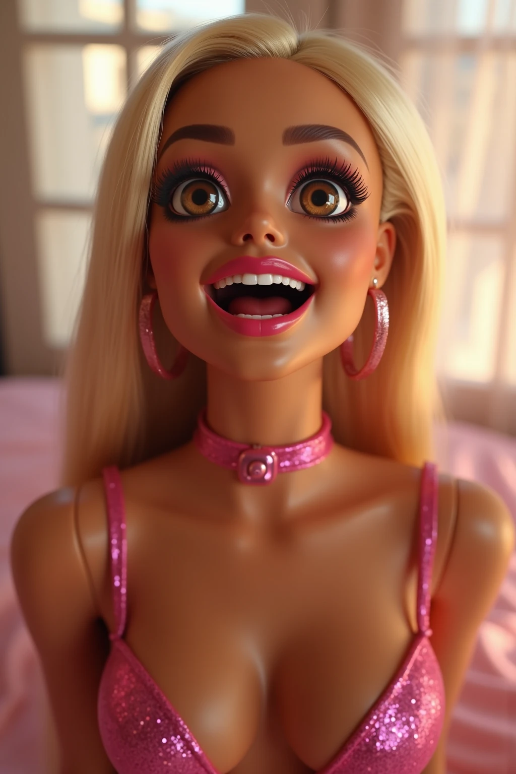masterpiece, best quality, ultra detailed, expressive eyes, perfect face, nsfw,
1 realistic, 1 wasp girl balloon doll made of dirty and tattered hot air balloon cloth, white painted face, wart on the side of the mouth, white and pink striped body, hands on cheek, warts all over the body, blonde long hair. sitting, (small breasts, sagging breasts, old breasts, wrinkled breasts:1.2)