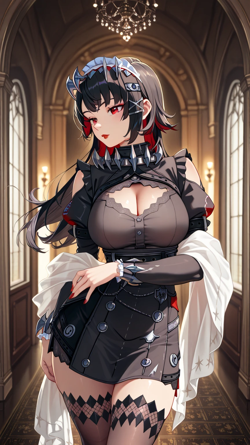 (detailed fingers), extremely detailed eyes and face, beautiful detailed nose, beautiful detailed eyes, long eyelashes, light on face, xueyihsr, looking at viewer, smirk, gloves, black gloves, glowing, masterpiece, an extremely delicate and beautiful, extremely detailed, CG, unity , 2k wallpaper, Amazing, finely detail, extremely detailed CG unity 8k wallpaper, huge filesize, ultra-detailed, highres, absurdres, soft light, art, small breasts, black short