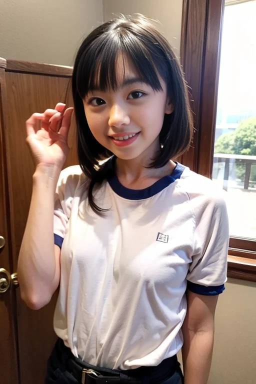 Japanese female, (underweight), (flat chest best quality:1.5), 30-year-old, (cheerful grin:1.5),
kindergarten, (daycare worker), delightful, sitting, short hair, (long-sleeved t-shirt), (Seven length shorts), Japanese, inside the kindergarten, full body shot, dutch angle shot