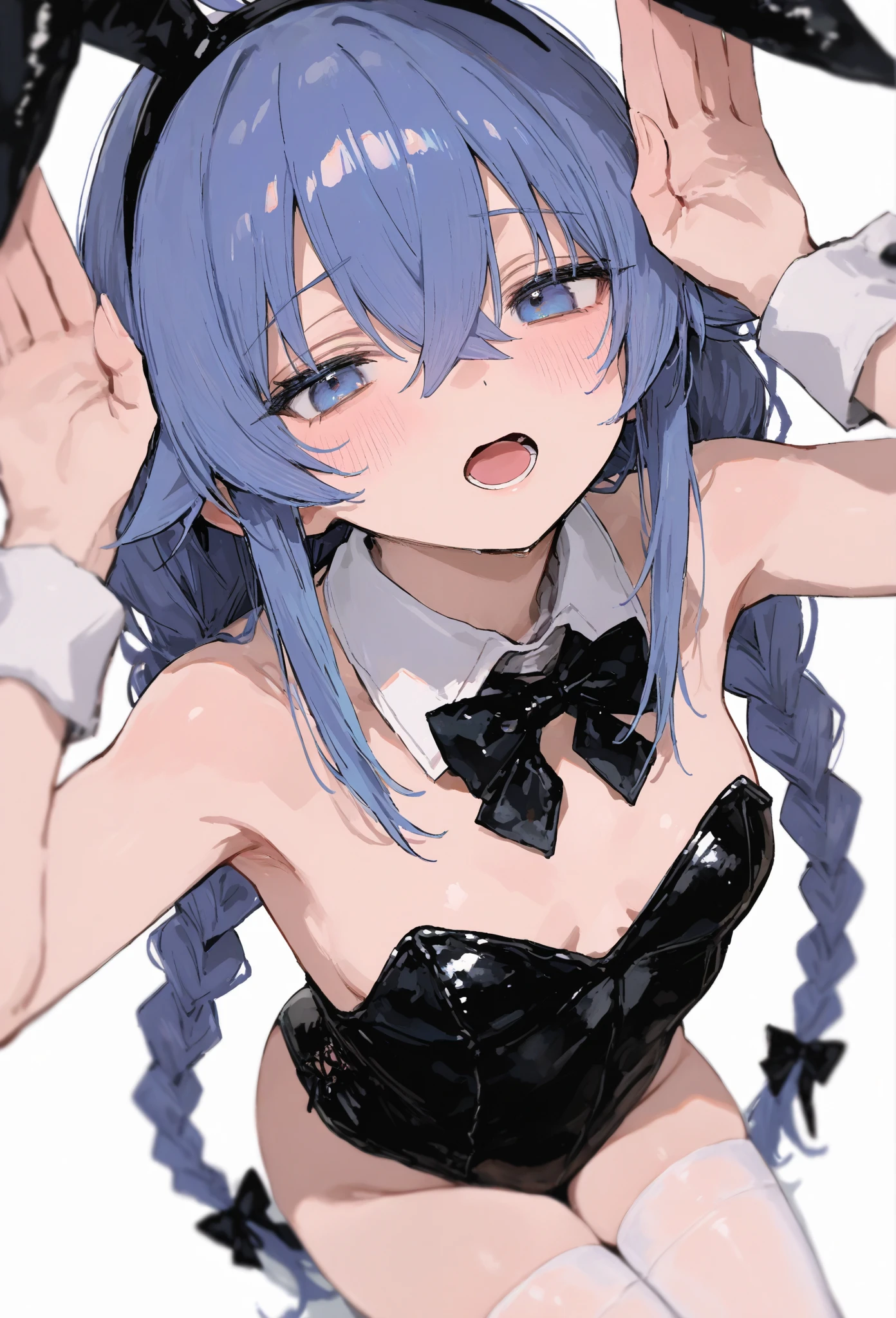 (Masterpiece, best quality, high res、highly detailed cg: 1), 'Are you sure your first time having sex is with your aunt?' Create a picture of a married woman who is shy and seems less than full of being seen as a woman. Her expression is a mixture of embarrassment and slight pleasure, and her body movements show a little awkwardness and a little pride. Make this a suitable place for the sex that is about to take place. Lascivious, lingerie set, (35 years old), Twin_Turbo_Umamusume, aqua hair, twintails, heterochromia, purple eyes, blue eyes, sharp teeth,hores tails, nsfw,  women, married woman