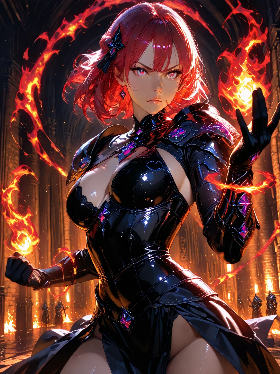 girl Carnage, symbiont attached, sexy, revealing, dynamic combat stance, highly detailed, vibrant appearance, creative behavior, extremly detailed, imaginative, sensual, spontaneous, small breasts, sexy, revealing, highest quality, skin texture, intricate details, (cinematic lighting), RAW photo, 8k, masterpiece,best quality,ultra-detailed,very detailed illustrations,extremely detailed,intricate details,highres,super complex details,extremely detailed 8k cg wallpaper,
