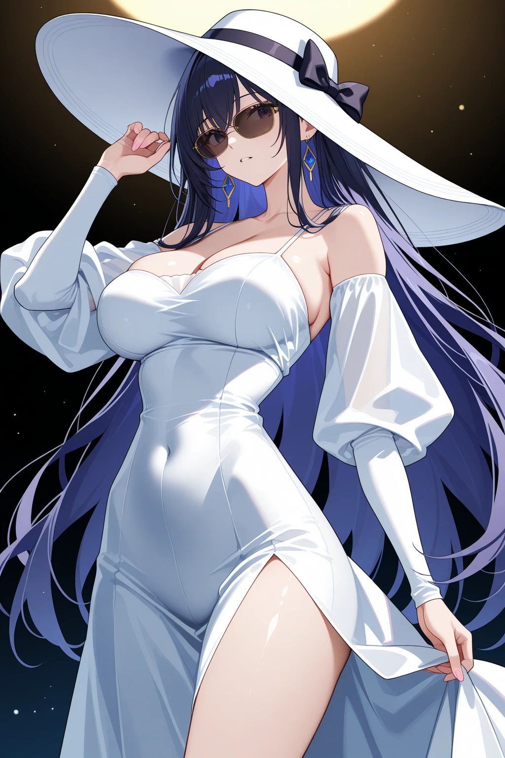 Trading card, witch, sexy pose, big breasts, bubble but, white witch hat, white sexy dress , white air