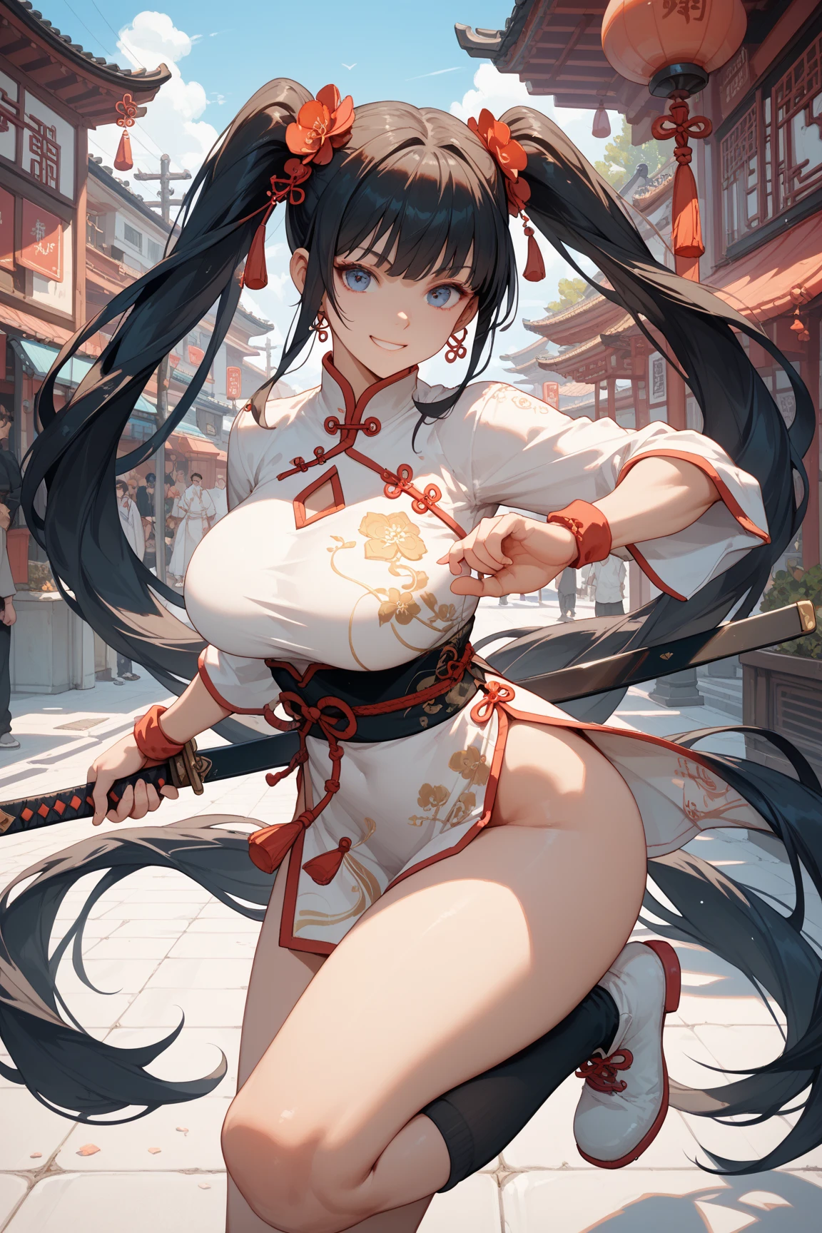 highest quality,wonderful,finely,extremely detailed CG Unity 8K wallpaper, (2 Girls,Black Hair, Blue Eyes,double bun), (huge breast), (sailor uniform:1.1), (cleavage cutout), (open mouth:1.2), (long tongue:1.2), (mouth drool:1.2), (black stockings:1.1),(Thighs),(Waistline),(standing:1.2),(written boundary depth)