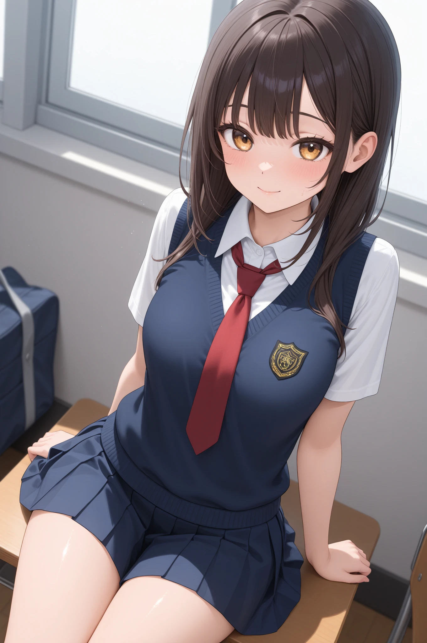 ((((small breast)))), (one girl one man), white panties, cute lori, high definition, masterpiece, Short haired teen girl, dark brown hair, ((ponytail hair)), beautiful cyan eyes, (((wearing indonesian high school uniform))), ((white shirt)), ((pencil waist high skirt)), (((no tie))), cute sitting pose, sitting on chair inside the classroom, side skirt lift, panties tease, panties peek, side pov, shuush hand sign, side glance, side view