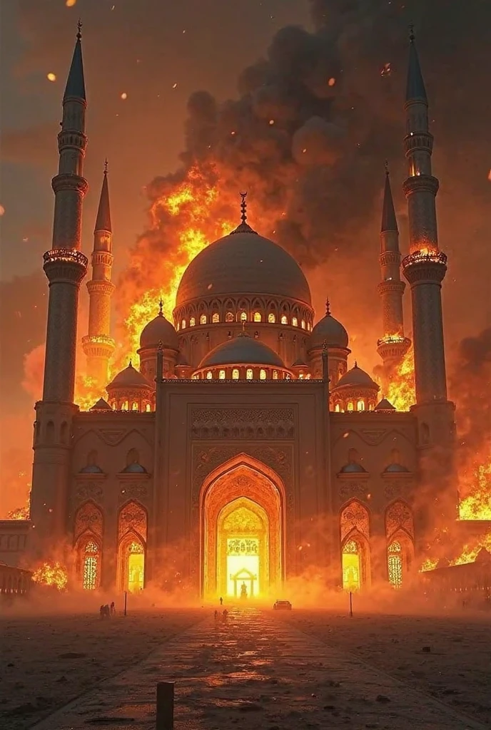 (AshleyWoodArtAI:1.3), soft pastel colors, painting of a destroyed mosque, bombing, airstrike, heavy brushstrokes, blurred details, occasional burst of vivid color, dim lit setting