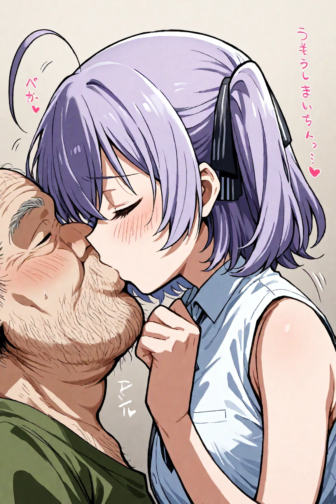 Vacuum blowjob、Blowjob、Hyottoko blowjob、Ultra-detailed illustrations、Ultra-precise expression、masterpiece、Highest quality、ultra High resolution、High resolution、Hiromitsu Takeda Style、White background、Simple Background、pubic hair、Long penis、erection、Pink light purple hair、short hair、hair over one eyes、Vulgarity、Completely naked、excited、White Breath、breath、Close your mouth、ahegao、
