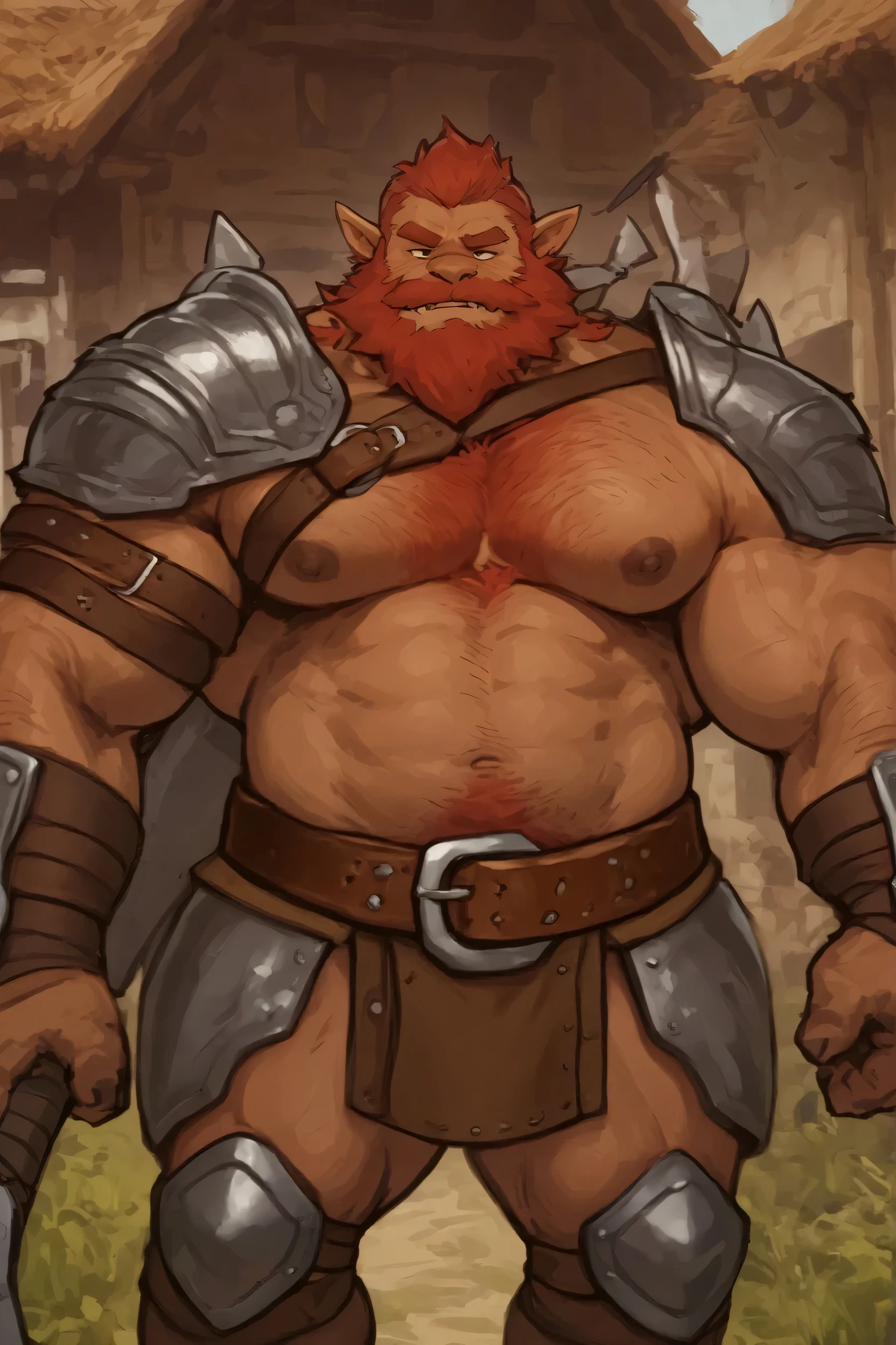 score_9, score_8_up, score_7_up, solo, male focus, mature male, orc, green skin, tusks, beard, outdoors, (micro armor) , shoulder armor, breastplate, upper body, closed mouth, pauldrons, night, night sky, boots , shirtless , ( base of penis ), (micro black g-string) , full body , black boots , laying spread legs ,