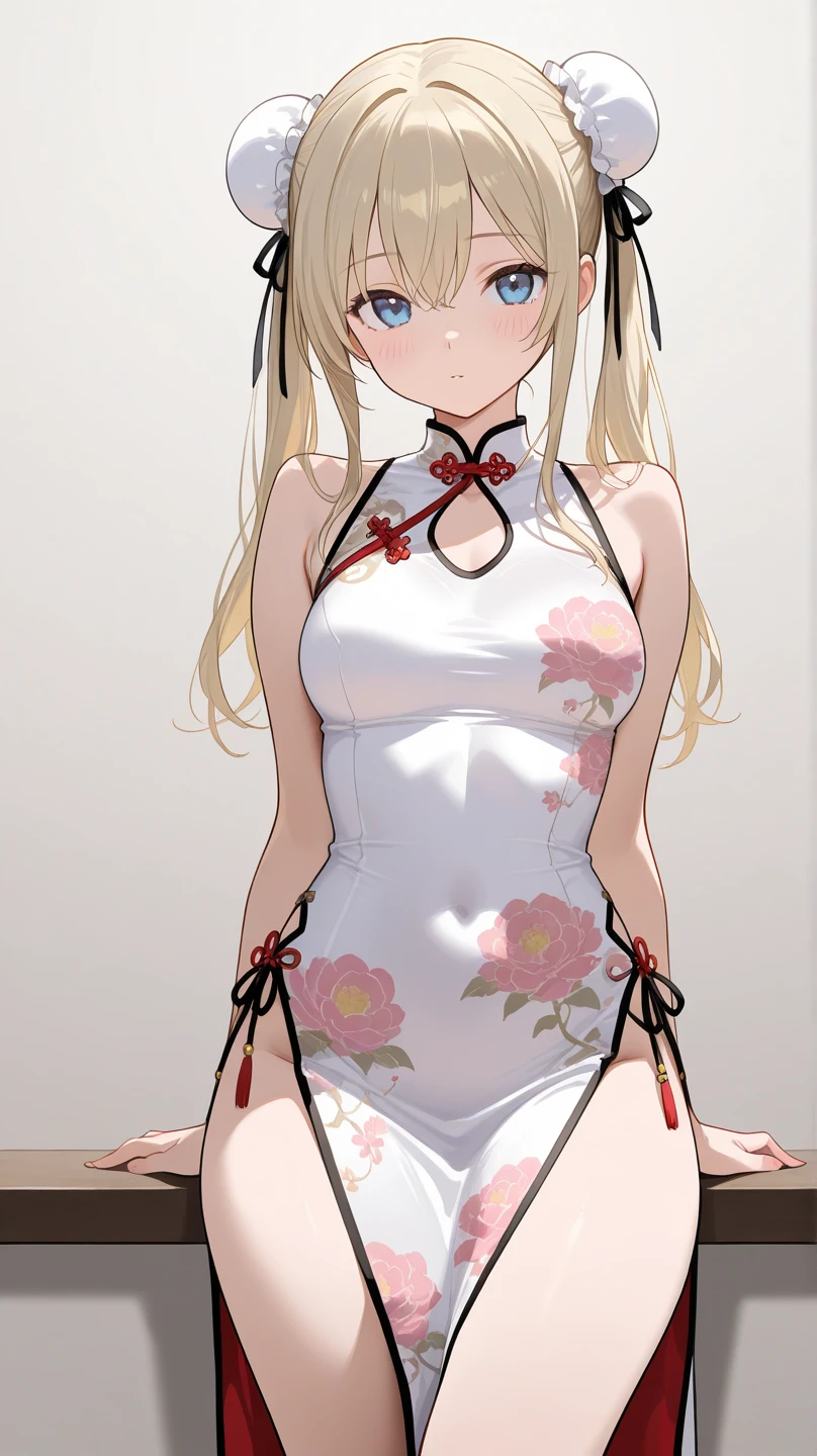 I&#39;m 11 years old、blonde、Braid、red eyes、1 cute girl、alone、and soul、swimsuit、透き通るwhite skin、white skin、beautiful skin、white panties、beautiful feet、slim legs、garden、sit on top
