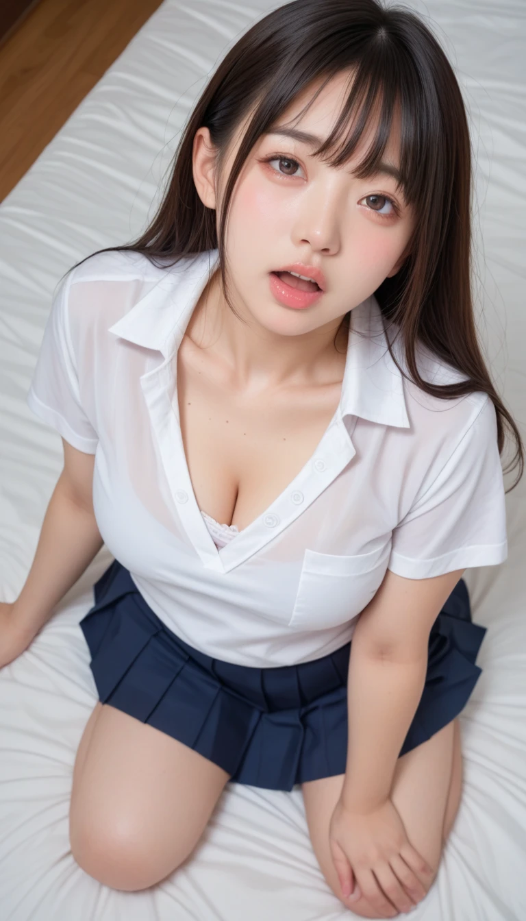 Top idol beautiful girl、A peerless beautiful girl、historical beautiful girl、fine texture、Moisturizing the skin、perfect style、erotic body、((Please wrinkle your eyebrows:1.3))、((Please feel free to open your mouth..:1.2))、(turn your eyes to the side:1.7)、((Please let me wear underwear:1.0))、My underwear is transparent((I'I'I'll dress you up nicely, Translucent sailor suit:1.2))、(kneel down:1.1)、(Iを震えさせて:1.1)、On stage with a luxurious set、in front of a packed audience、look at the audience、close up of face、